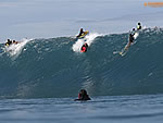 Mike Stewart taking off at the Banzai Pipeline, Hawaii