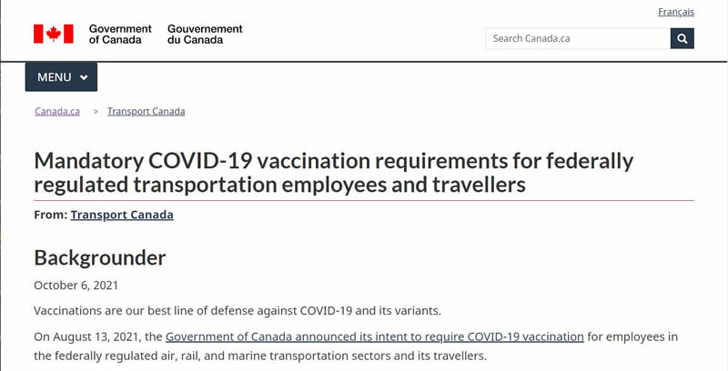 カナダが航空機などの交通機関利用者にワクチン接種を義務付け
