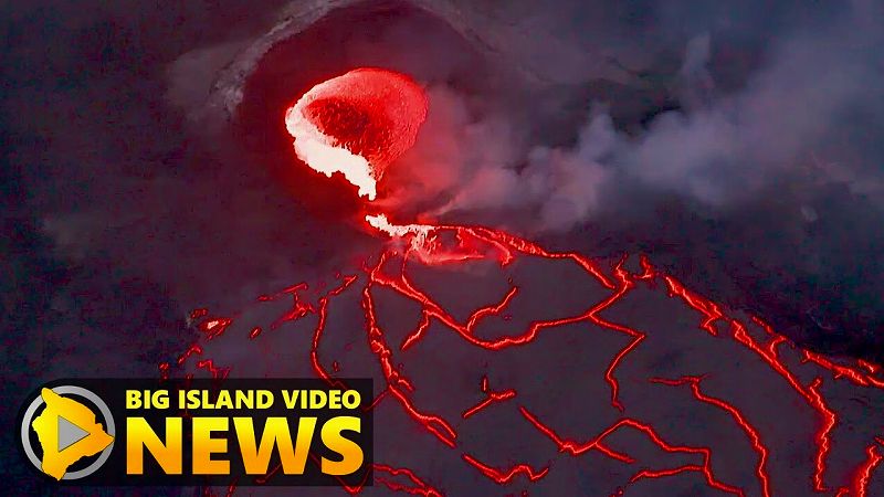 キラウエア火山最新情報、溶岩が渦巻く池